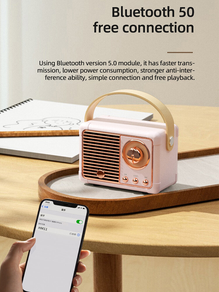 HM11 Mini Speaker Bluetooth 5.0 Portable Speaker Bluetooth Speaker Rechargeable Beautiful Bluetooth Stero Subwoofer support TF Card, USB, FM Radio, Hands-Free Call Function with Strap