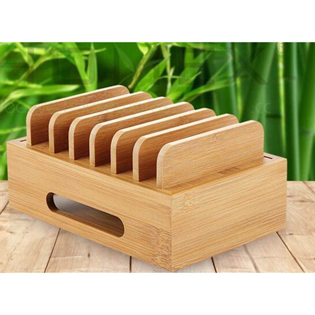 milageto Wooden Station Dock 6 Port Charging Stand Organizer for Smartphones, Tablets & Other Gadgets