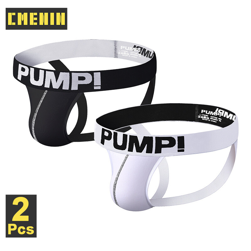 CMENIN PUMP 2Pcs Cotton Sexy Men Underwear Thong Mens Jockstrap New Arrival Thongs Jockstrap Men And G strings Lingeries CMENIN Soft Splice Innerwear H600