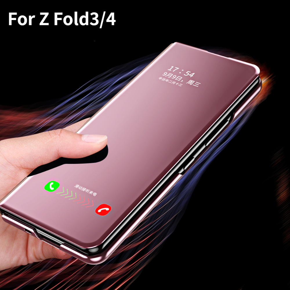 HOCE Luxury Mirror Plating Phone Case For Samsung Galaxy Z Fold 3 4 5G PU Leather Kickstand Shockproof Back Cover Zfold3 ZFold4