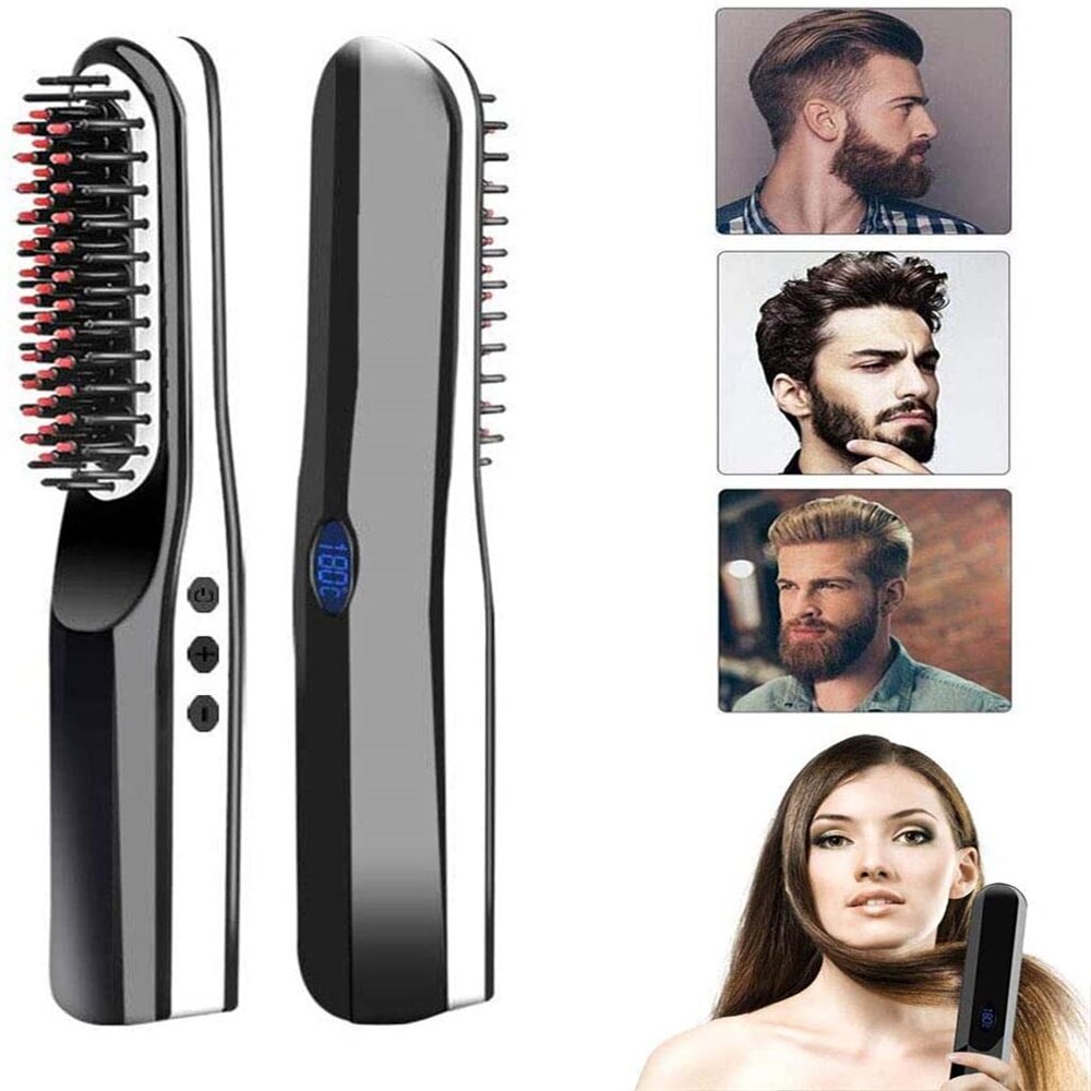 Portable Cordless Beard Straightener Electric Hair Brush Comb for Men/Women