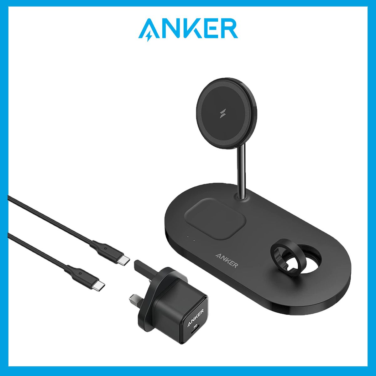 Anker Charger Powerwave 533 Magsafe Charger Magnetic Wireless Charger Station with 20W Charger, (3-in-1 Stand), 5 ft USB-C Cable, For iPhone 14/13/12 Series AirPods Pro Apple Watch (Watch Cable Not In